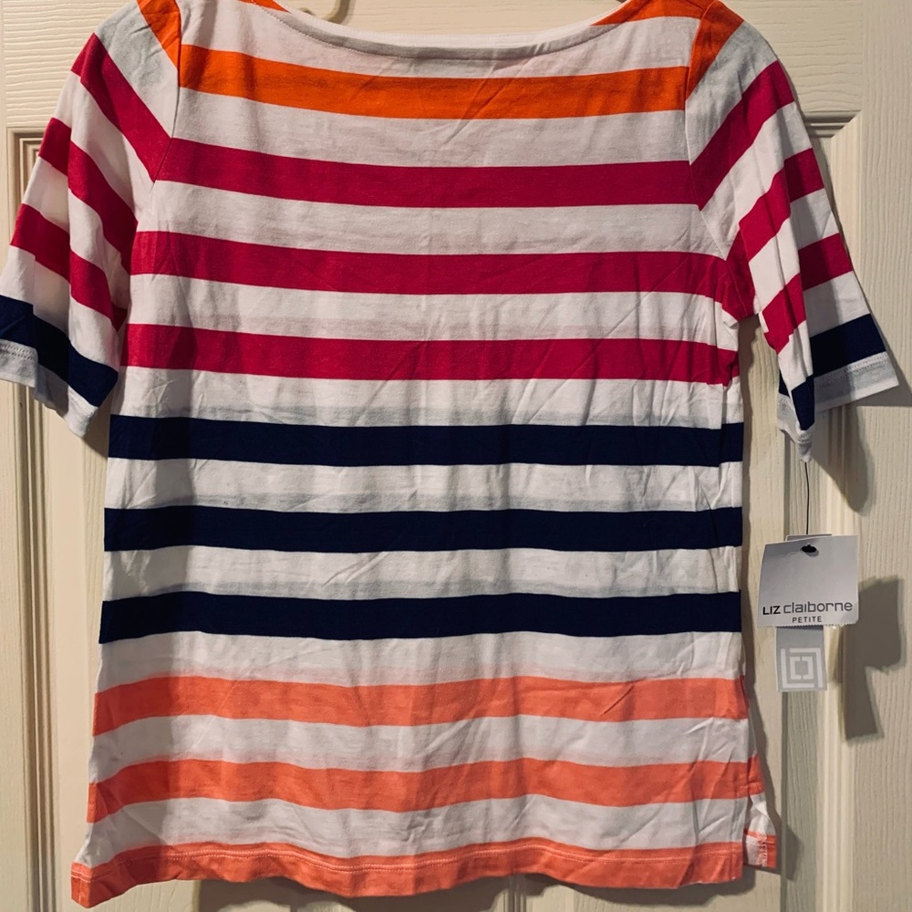 Liz Claiborne Petites  Ladies T-short Intense coral multi color Size PS NWT